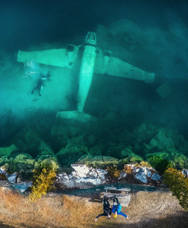 Submerged plane in Morrison's Quarry, Quebec