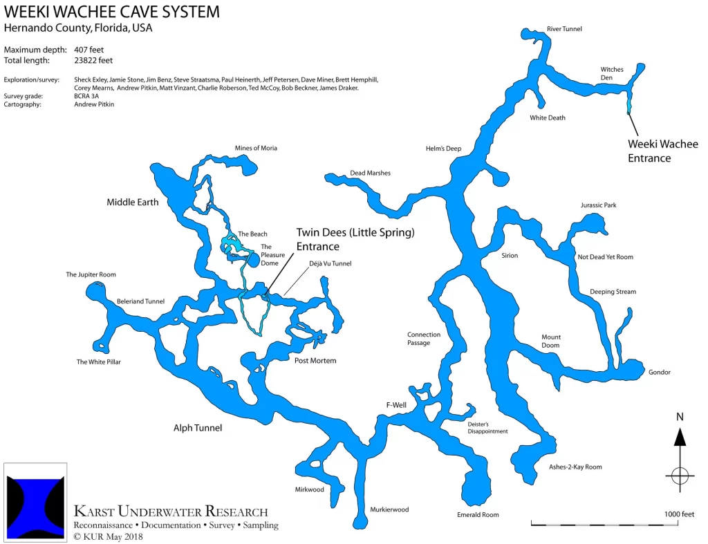 Twin Dees cave map USA