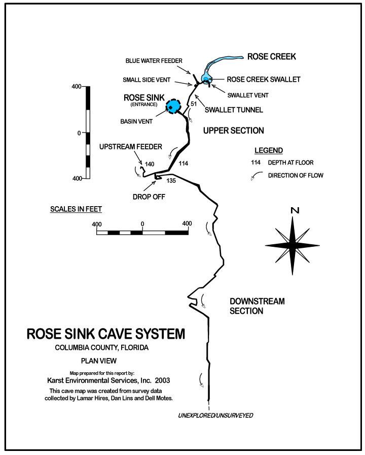 Rose Creek - Swallet cave map USA