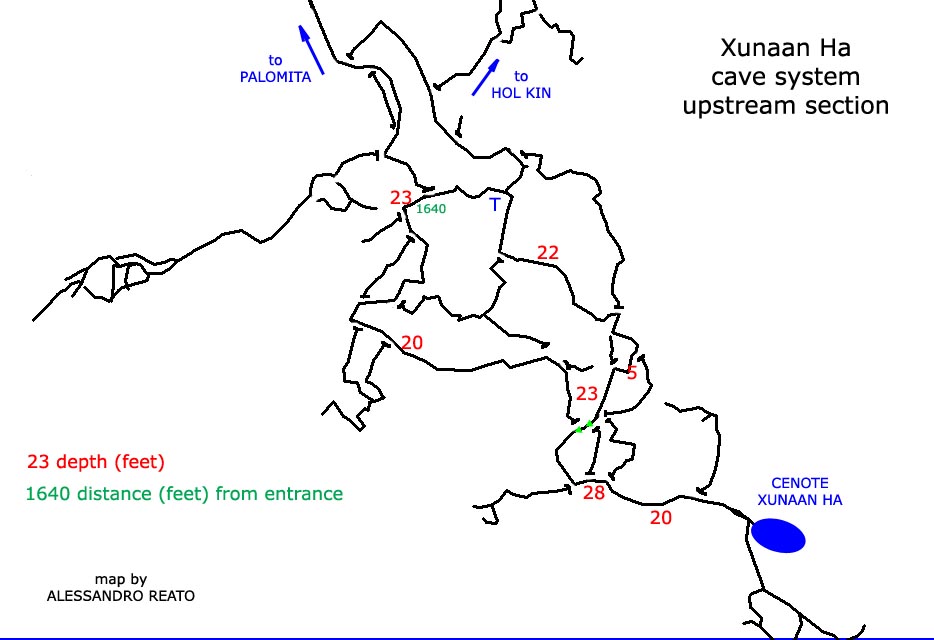 Xunaan Ha cave map Mexico